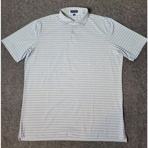 Peter Millar Casely Polo Shirt Mens Sz XL Blue Stripe Short Sleeve Crown Crafted